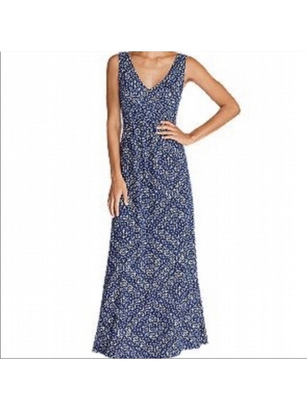 Eddie Bauer Laurel Canyon Sleeveless Blue & White Maxi Dress, size XS